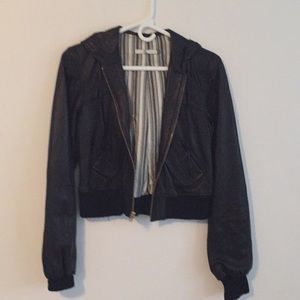 Black leather bomber jacket